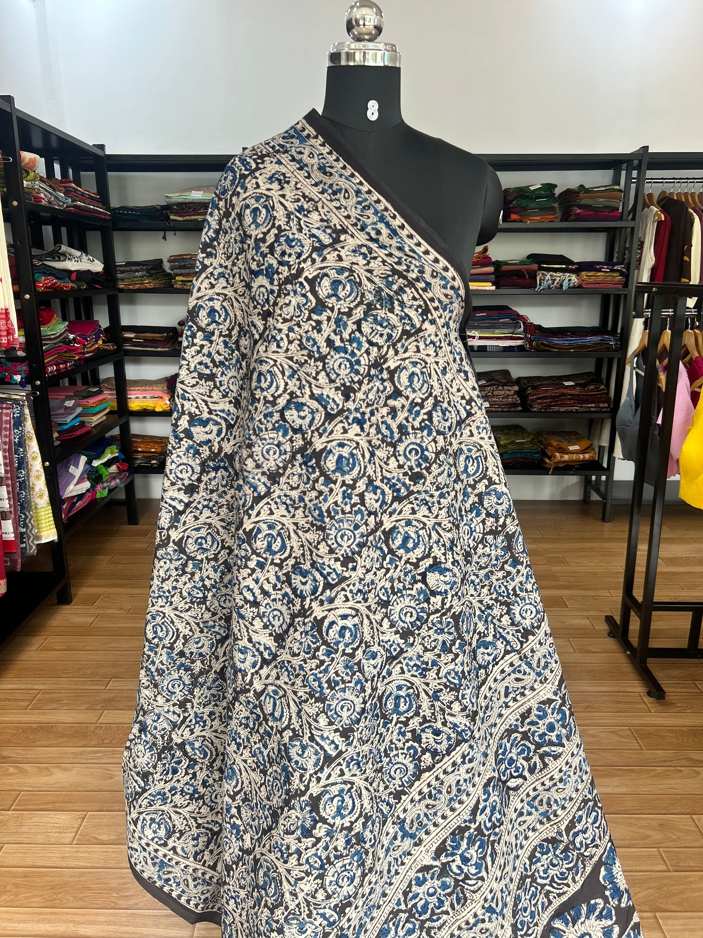 Black kalamkari mul saree