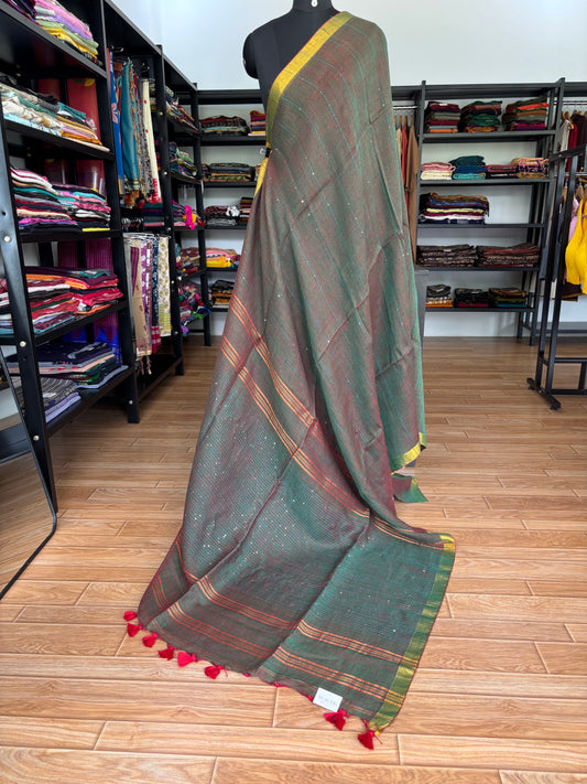 GREEN LINEN SAREE