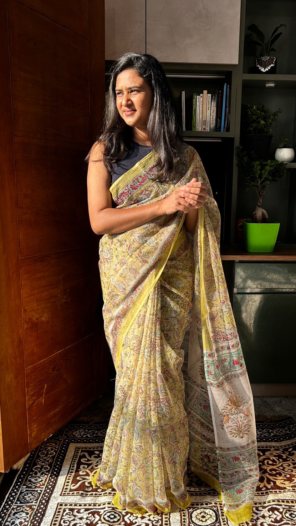 Green mul saree