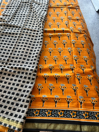 Yellow chanderi mul cotton