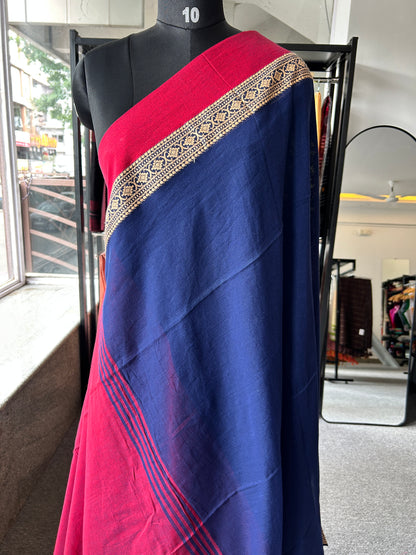 BLUE MERCERISED COTTON SAREE