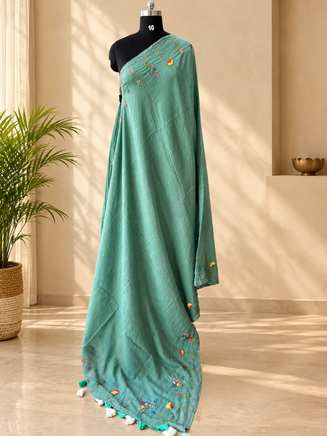 BLUE EMBROIDERED MUL SAREE