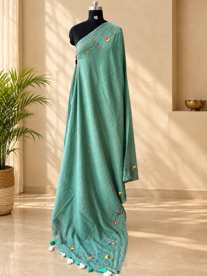 BLUE EMBROIDERED MUL SAREE