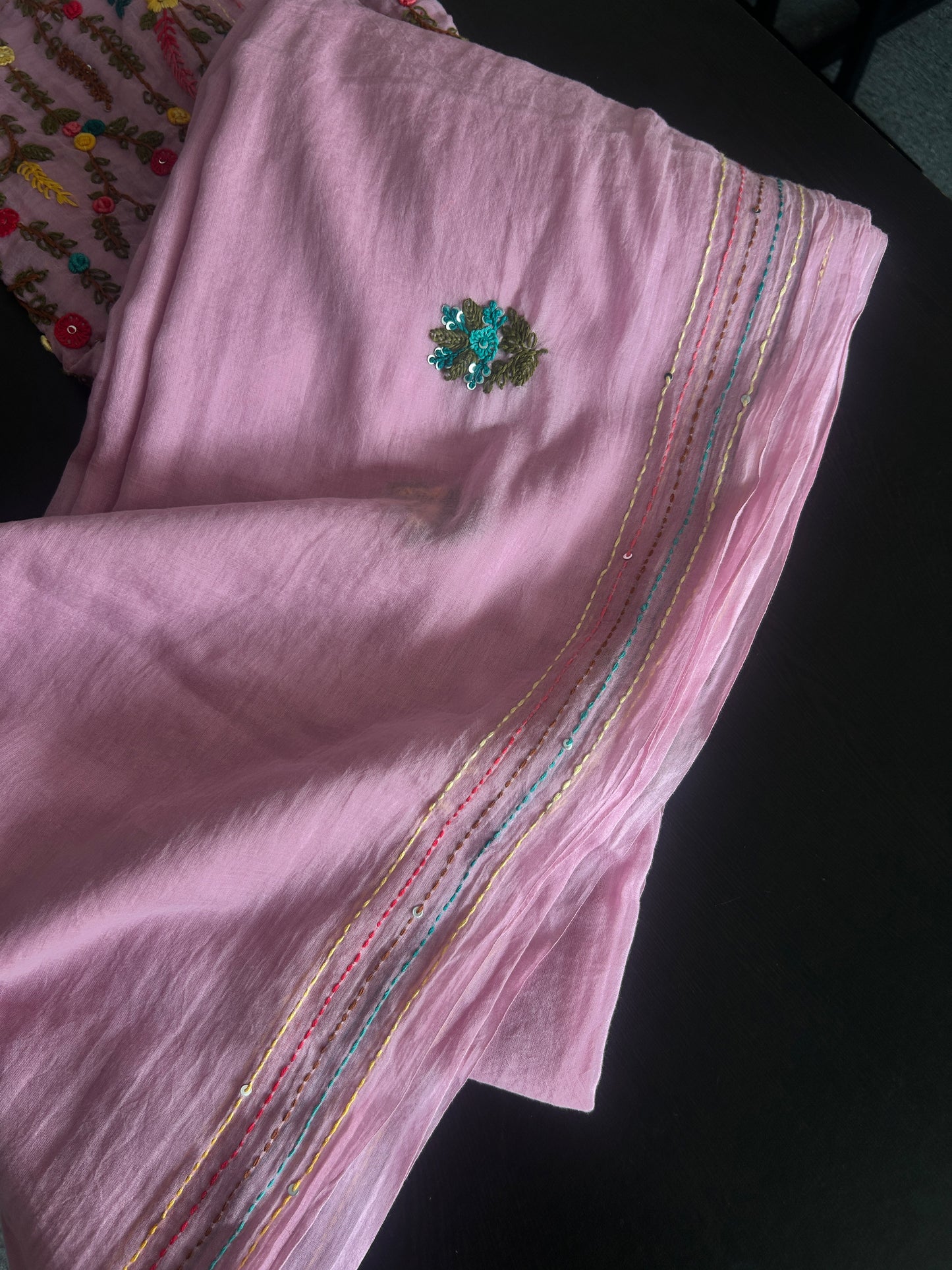 PINK EMBROIDERY MUL SAREE