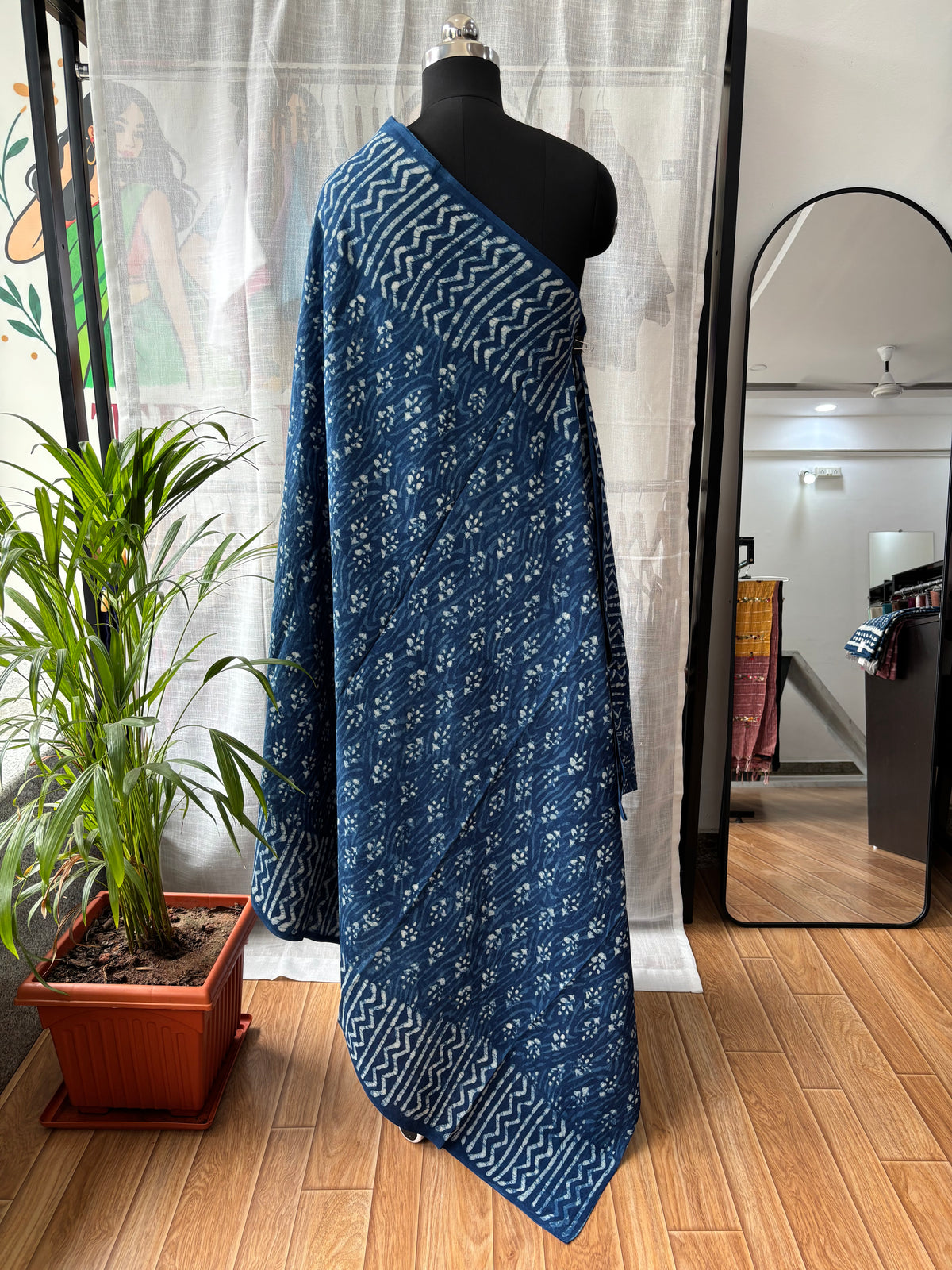 BLUE DABU MUL SAREE