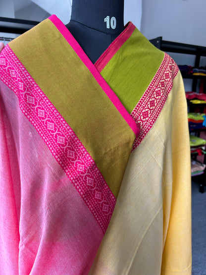 YELLOW MERCERISED COTTON SAREE