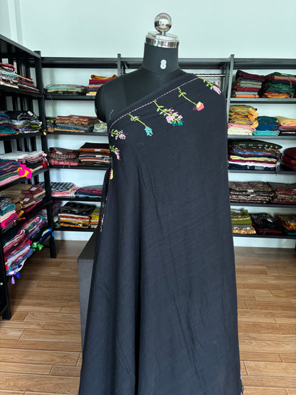 BLACK EMBROIDERED MUL SAREE
