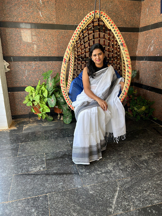 WHITE KHADI COTTON SAREE