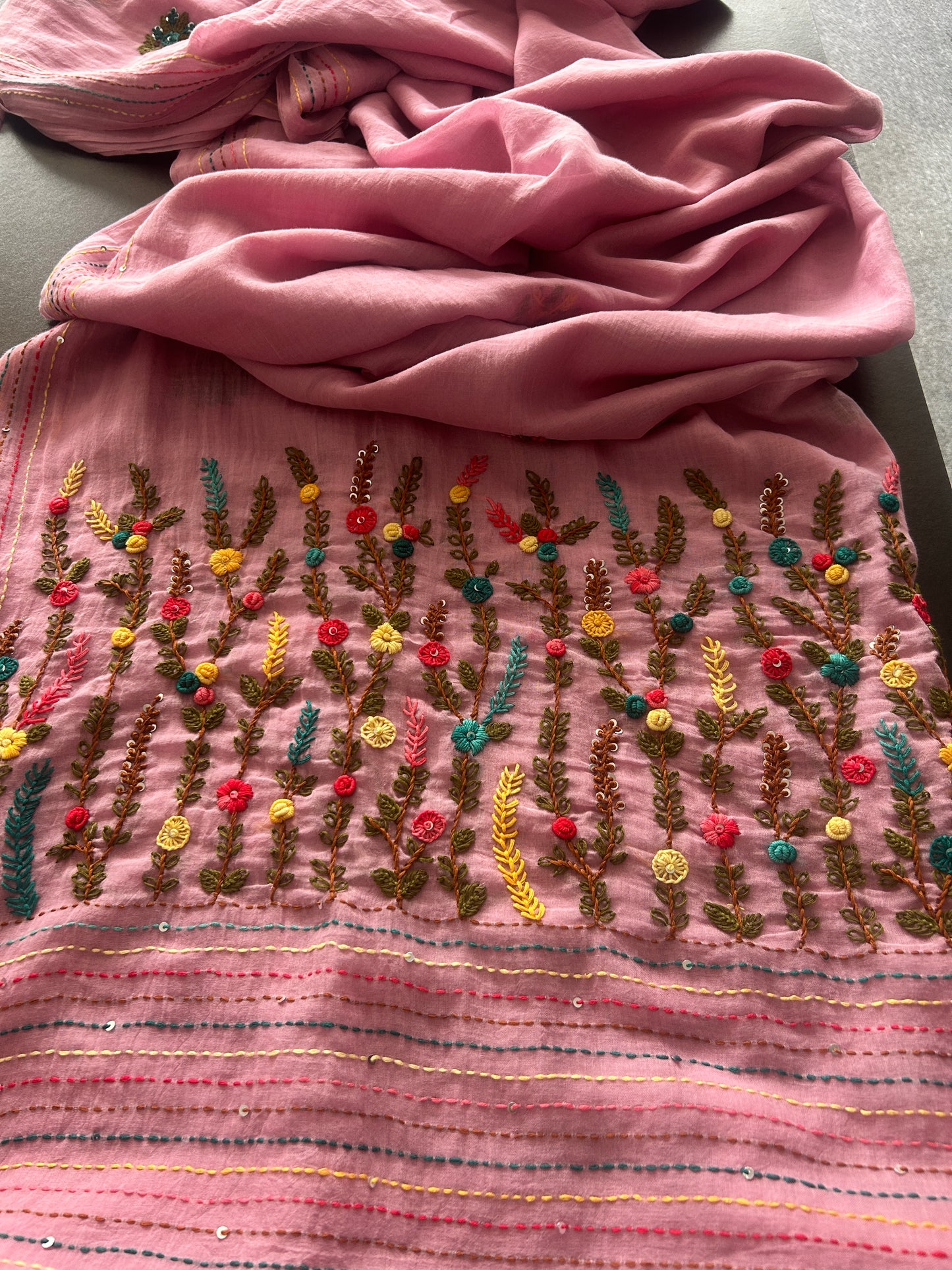 PINK EMBROIDERY MUL SAREE