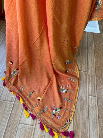 ORANGE EMBROIDERED MUL SAREE