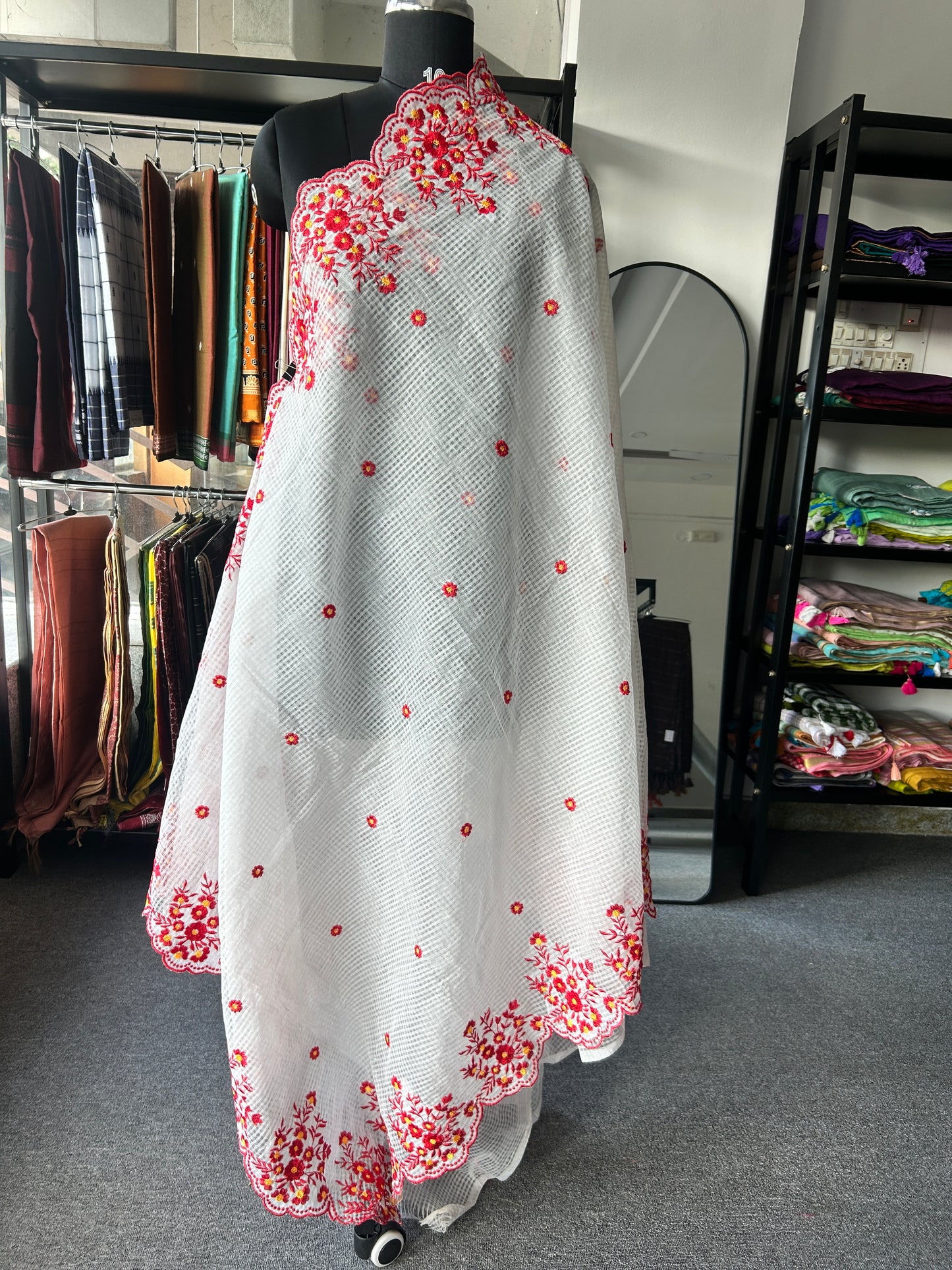White embroidered kota