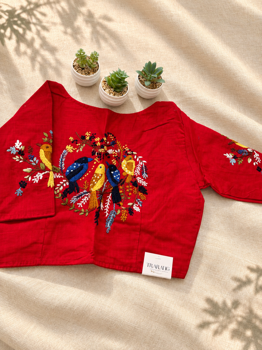 RED EMBROIDERED  BLOUSE