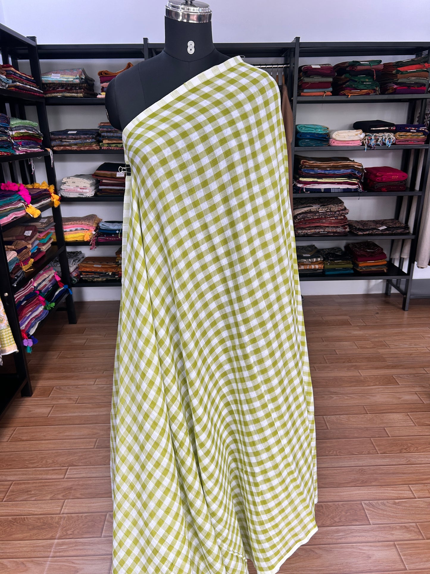 GREEN CHECKS  MUL SAREE