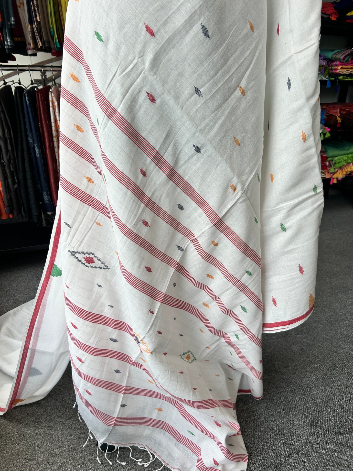 WHITE KHADI JAMDANI SAREE