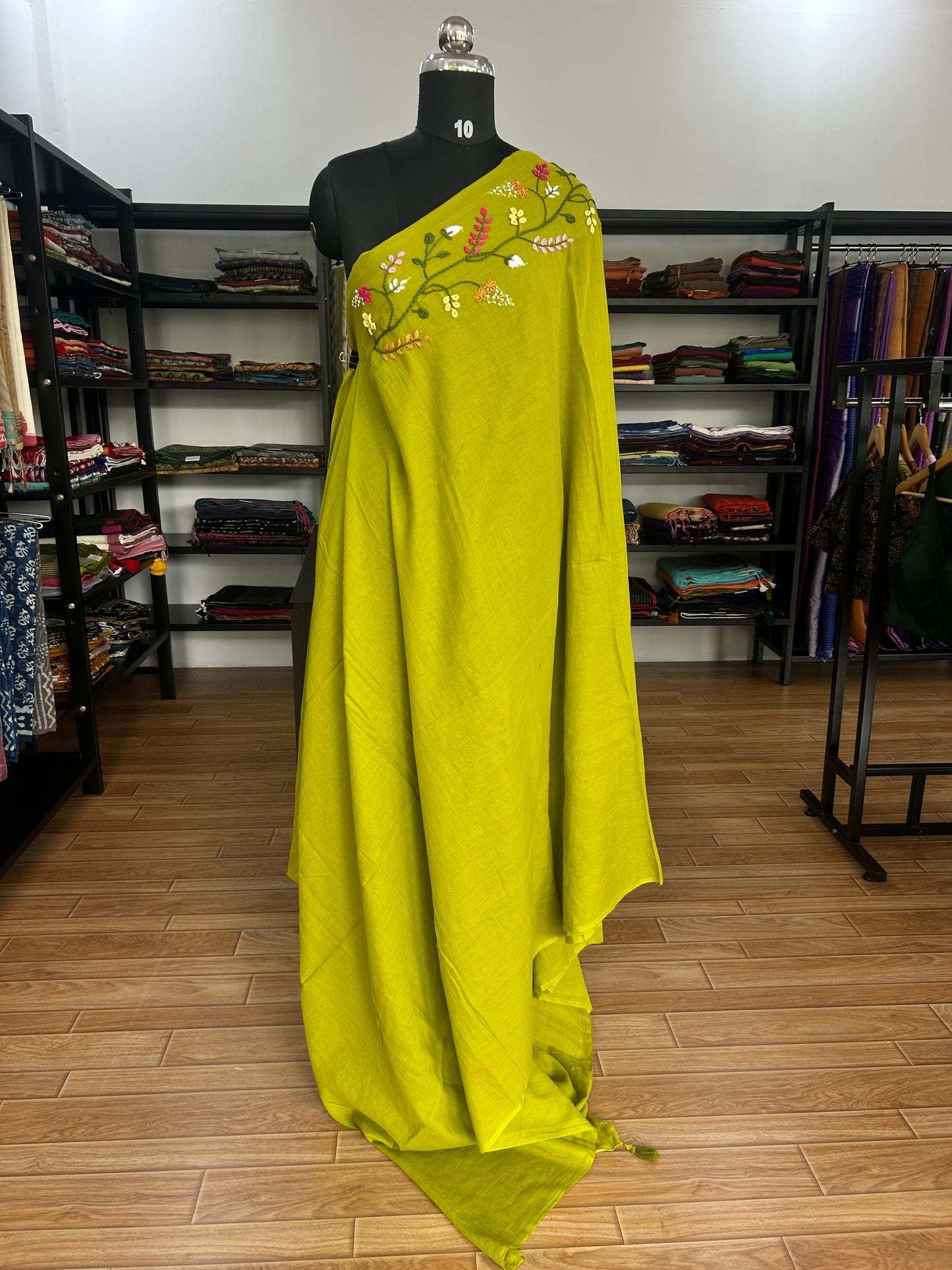 GREEN KATHA MUL SAREE