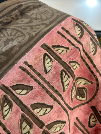 PINK AJRAKH MUL SAREE