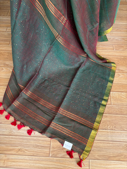 GREEN LINEN SAREE