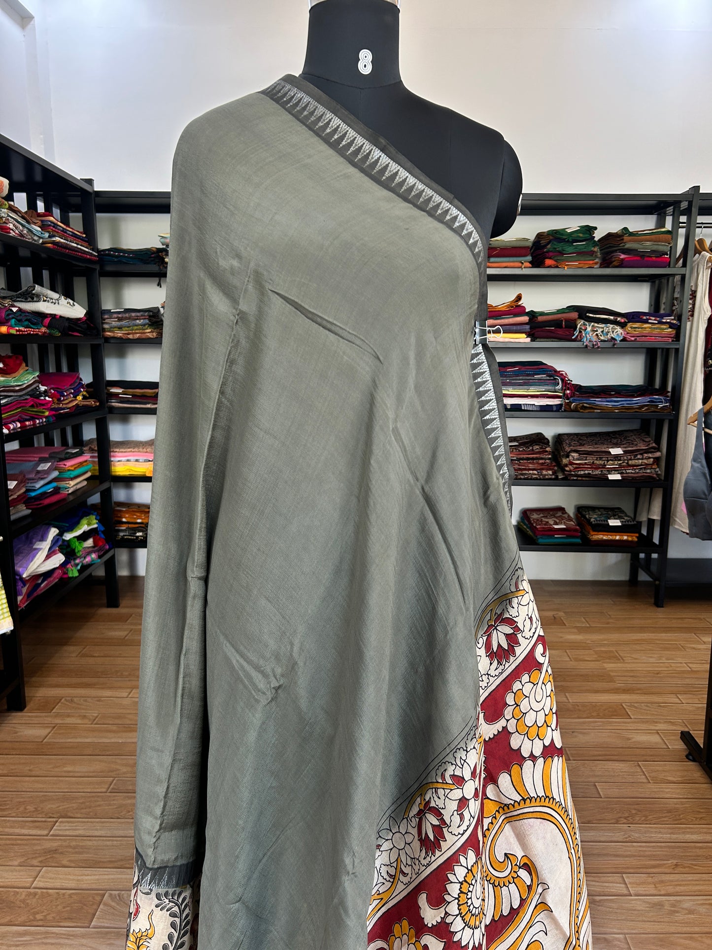 Grey kalamkari saree