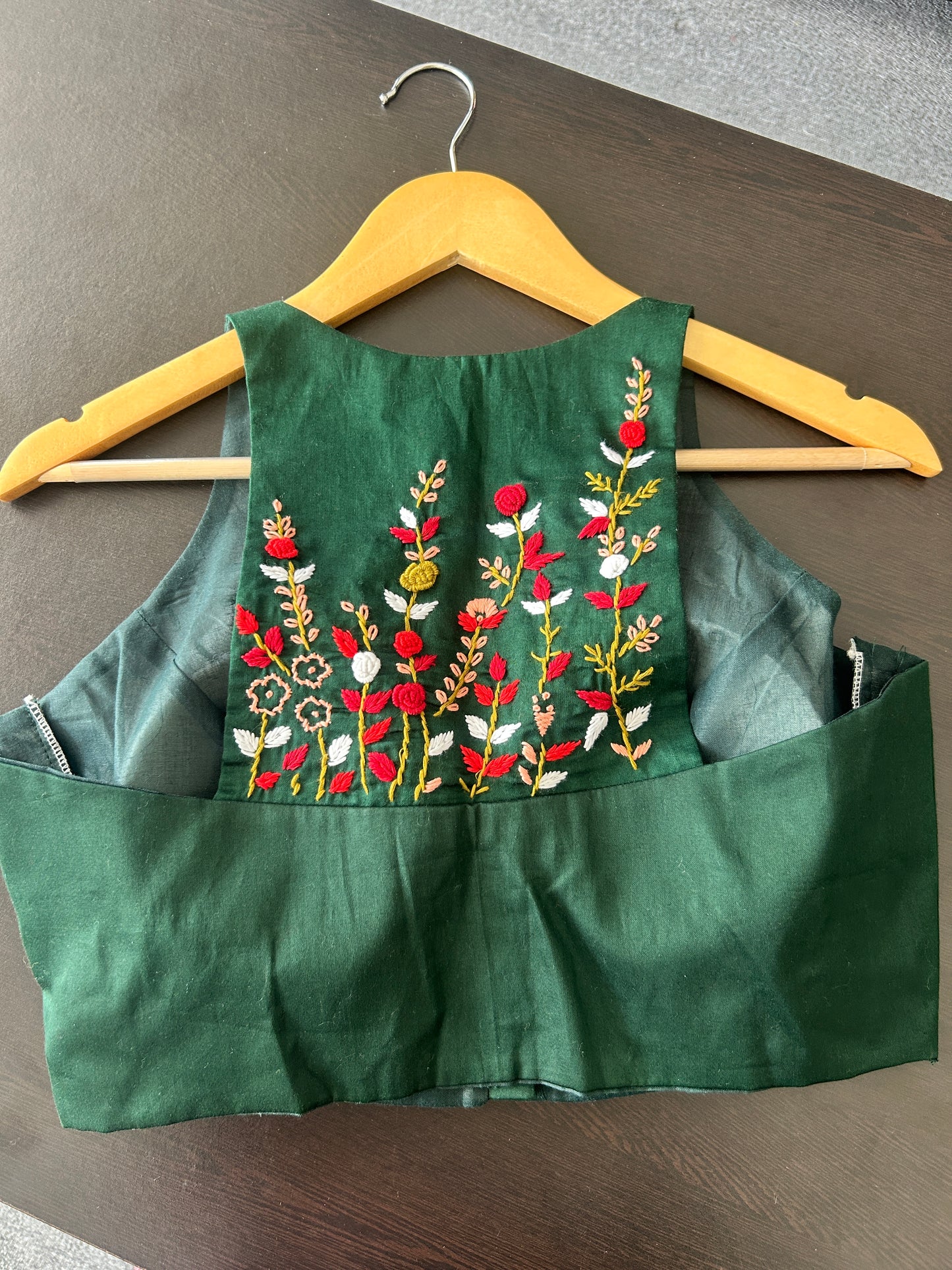 Green boho embroidered blouse