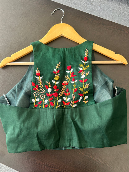 Green boho embroidered blouse