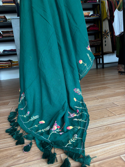 GREEN EMBROIDERED MUL SAREE