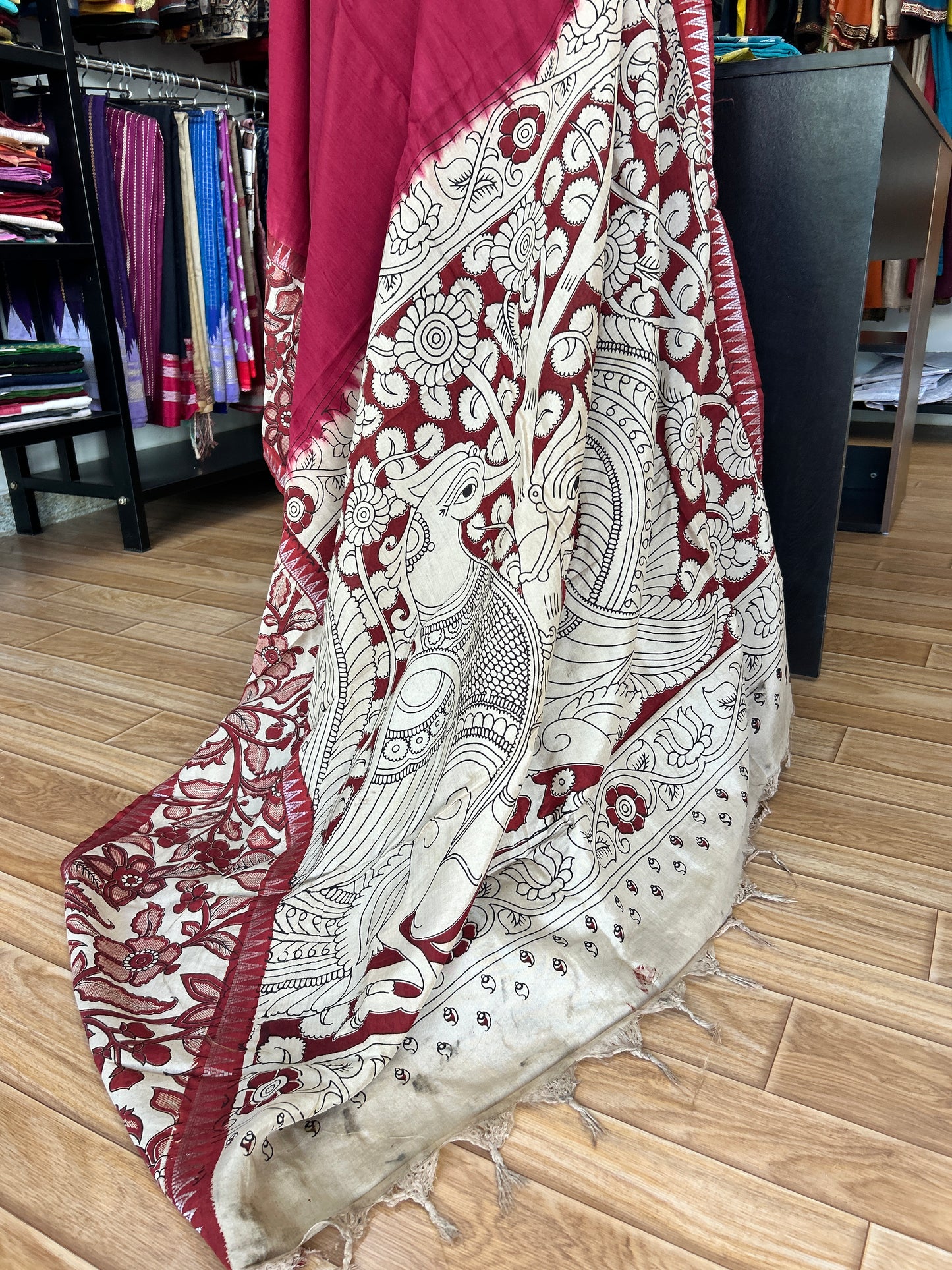 Red kalamkari saree