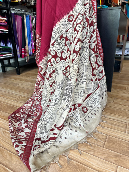 Red kalamkari saree