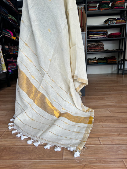 WHITE LINEN SAREE