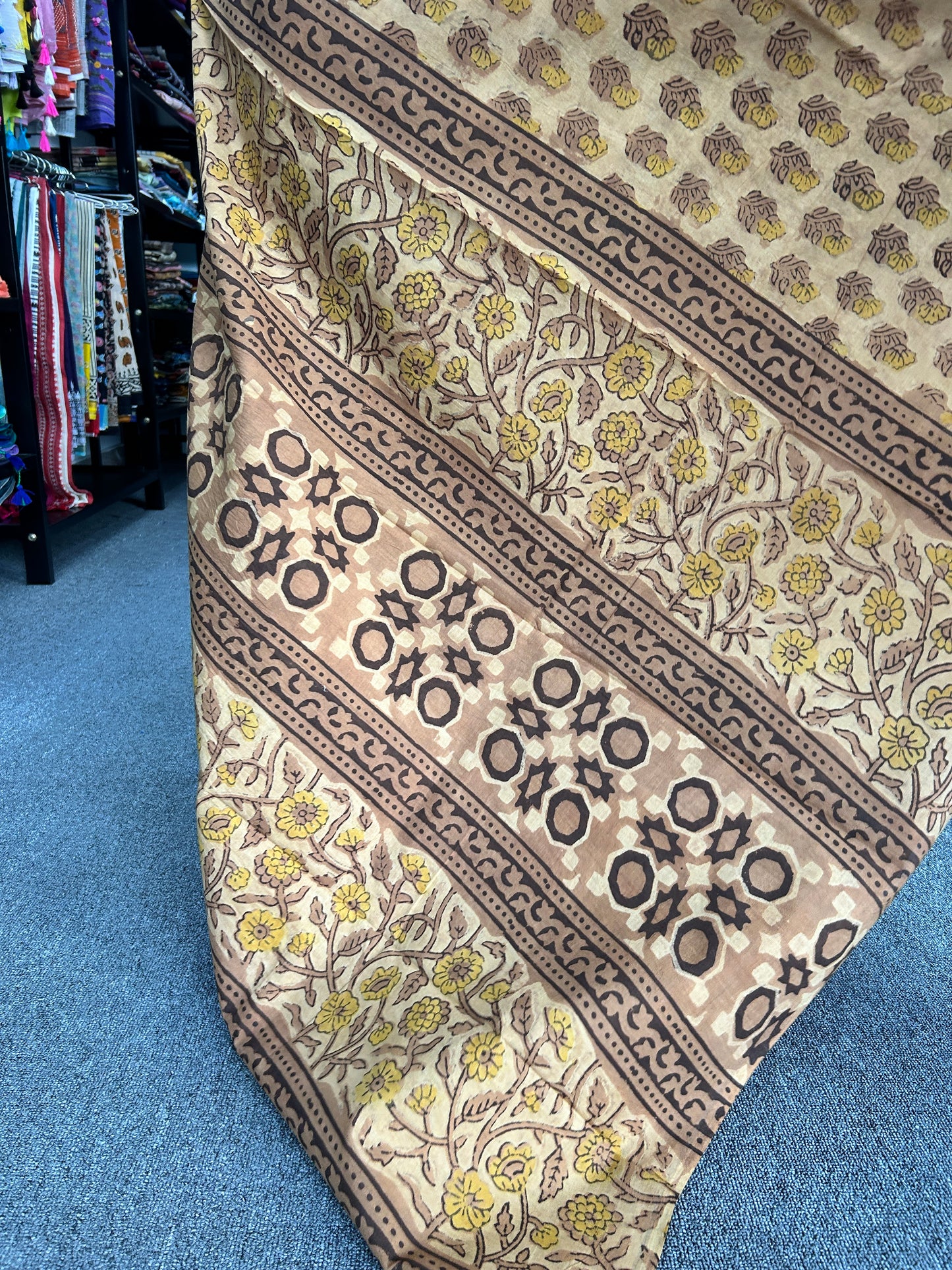 YELLOW AJRAKH MUL SAREE