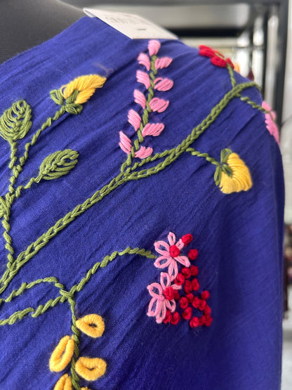 BLUE KATHA MUL SAREE