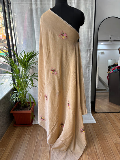 BEIGE EMBROIDERED MUL SAREE