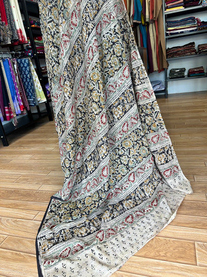 Black kalamkari mul saree