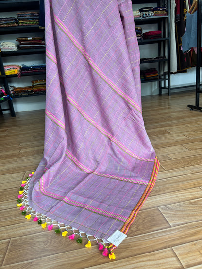 PINK KATHA CHECKS  MUL SAREE