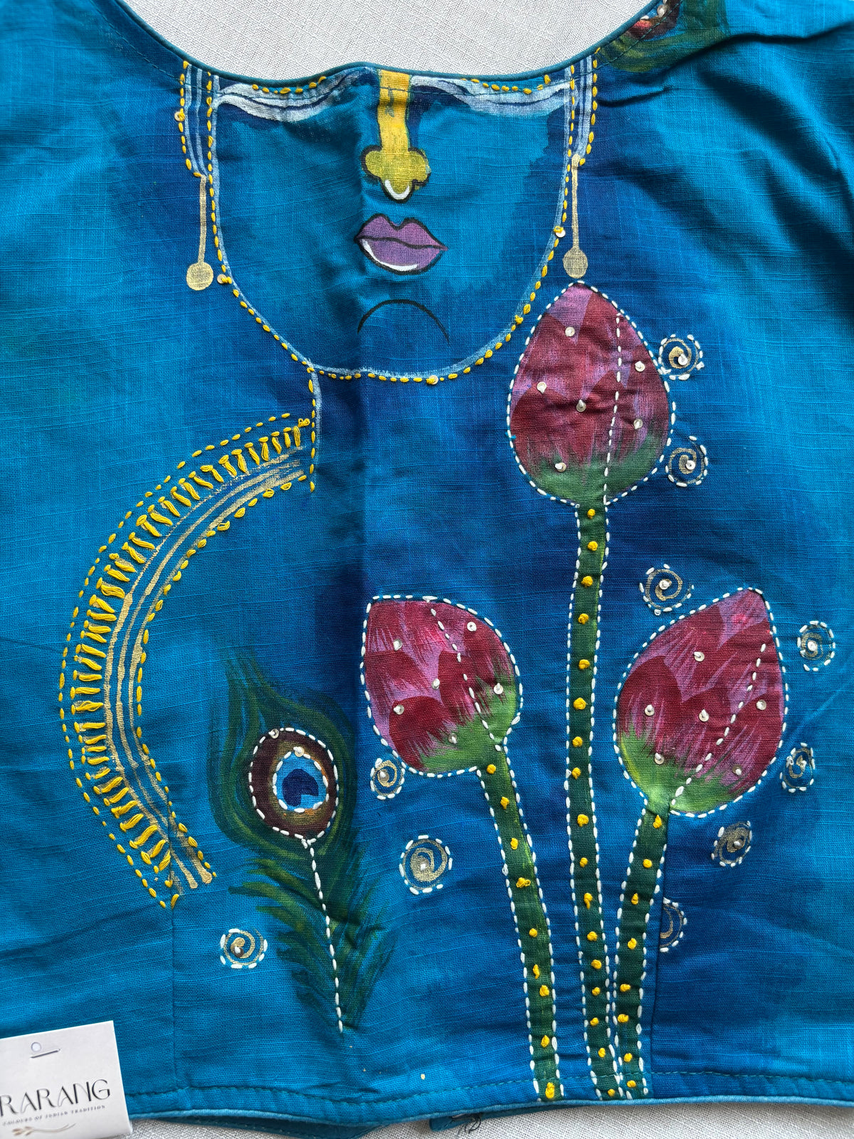 Navy Blue hand painted blouse