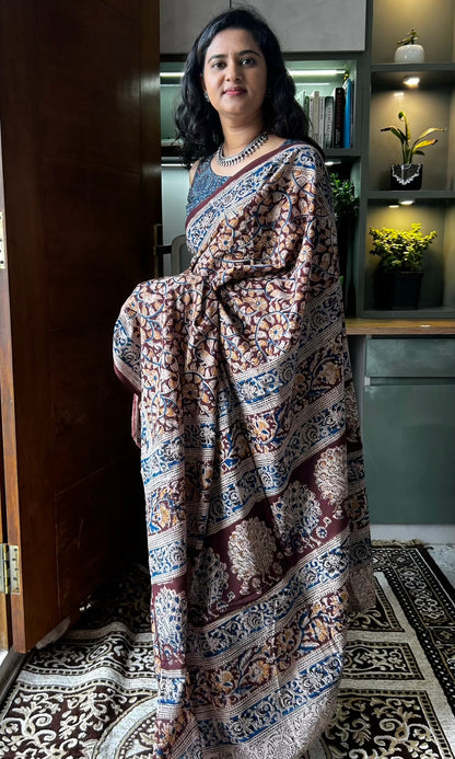 Brown kalamkari mul saree