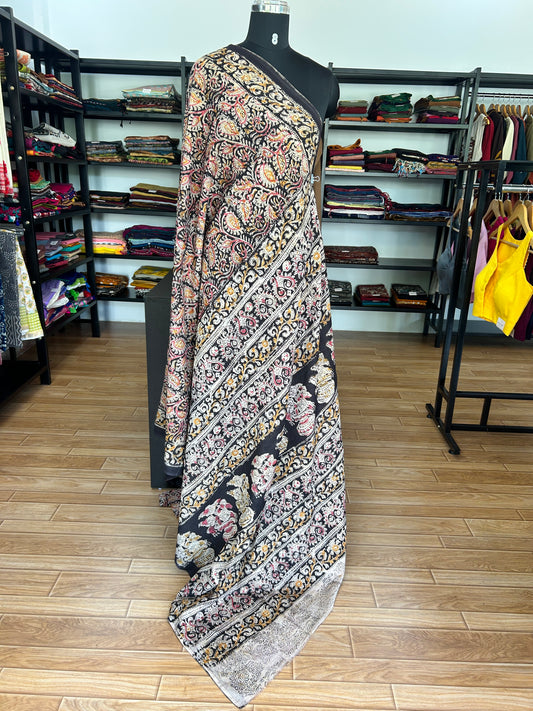 Black kalamkari mul saree