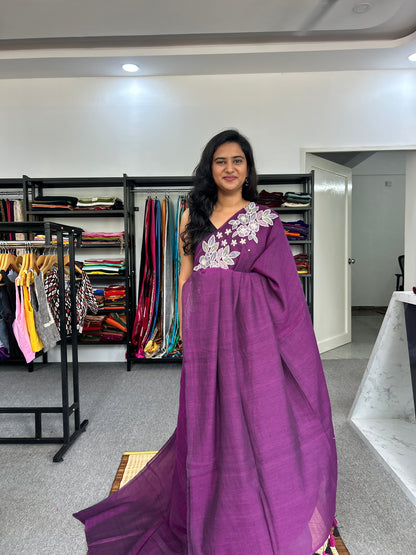 PURPLE SEQUIN MUL SAREE