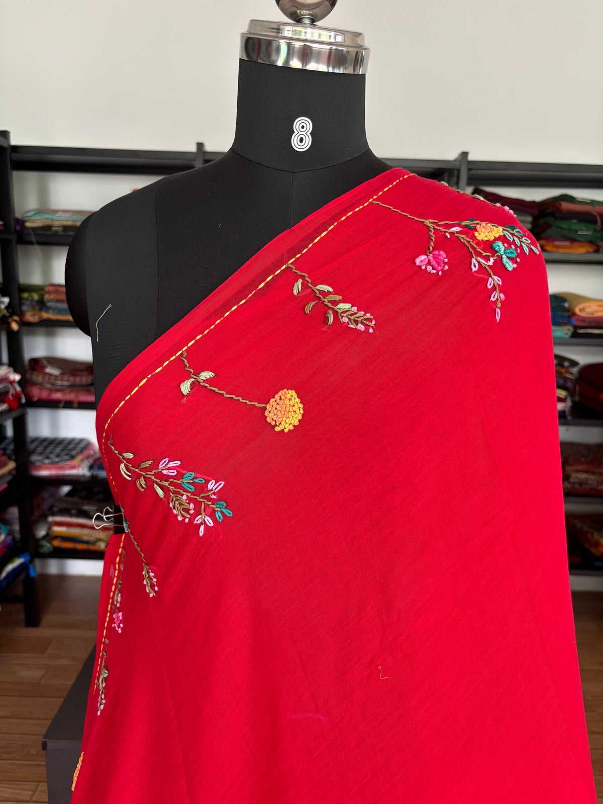 RED EMBROIDERED MUL SAREE