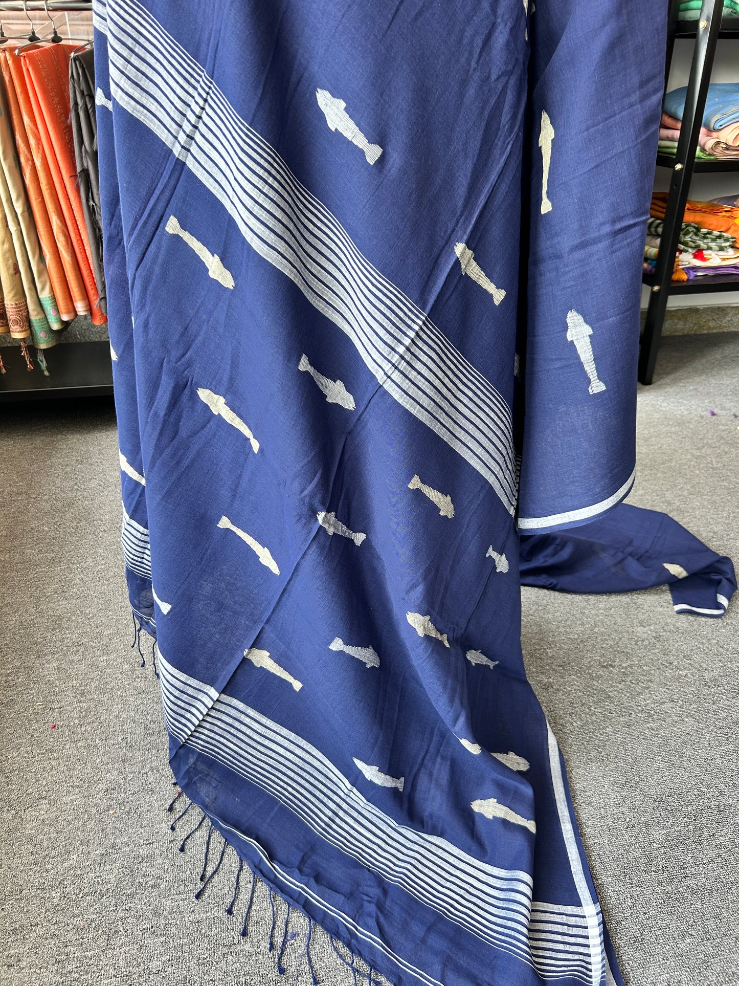 BLUE KHADI JAMDANI SAREE