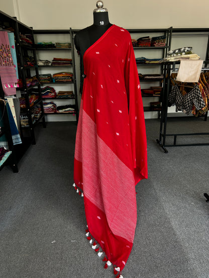 RED JAMDANI SAREE