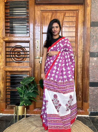 purple mulmul cotton saree