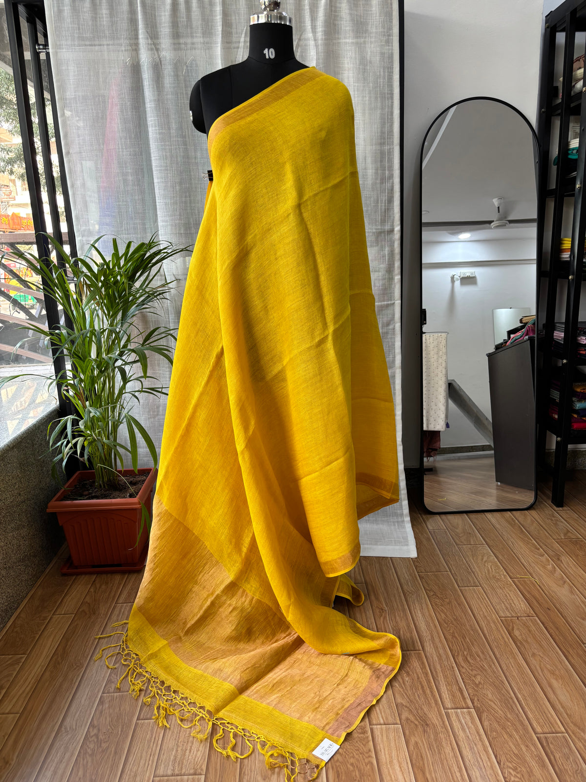 YELLOW PURE LINEN SAREE