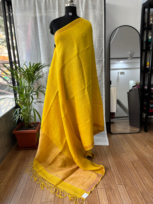 YELLOW PURE LINEN SAREE