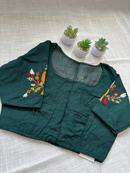DARK GREEN EMBROIDERED  BLOUSE