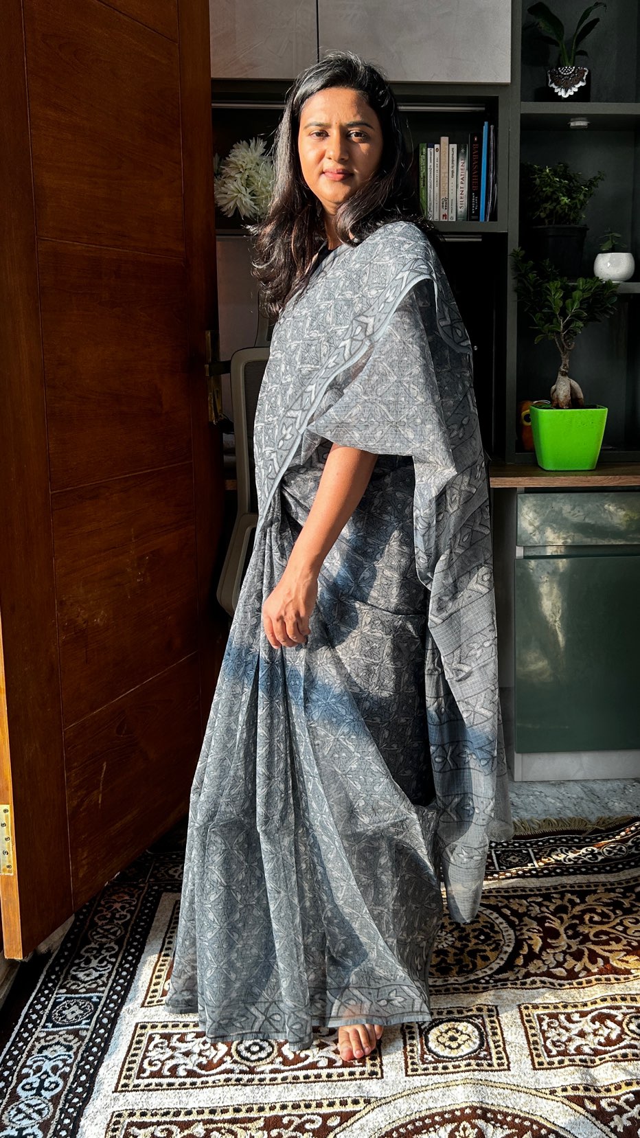Grey mul saree