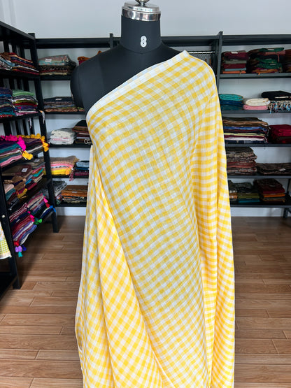 YELLOW CHECKS  MUL SAREE