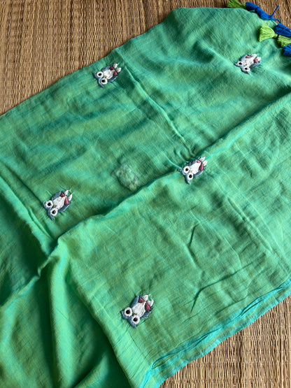 GREEN OWL MUL SAREE
