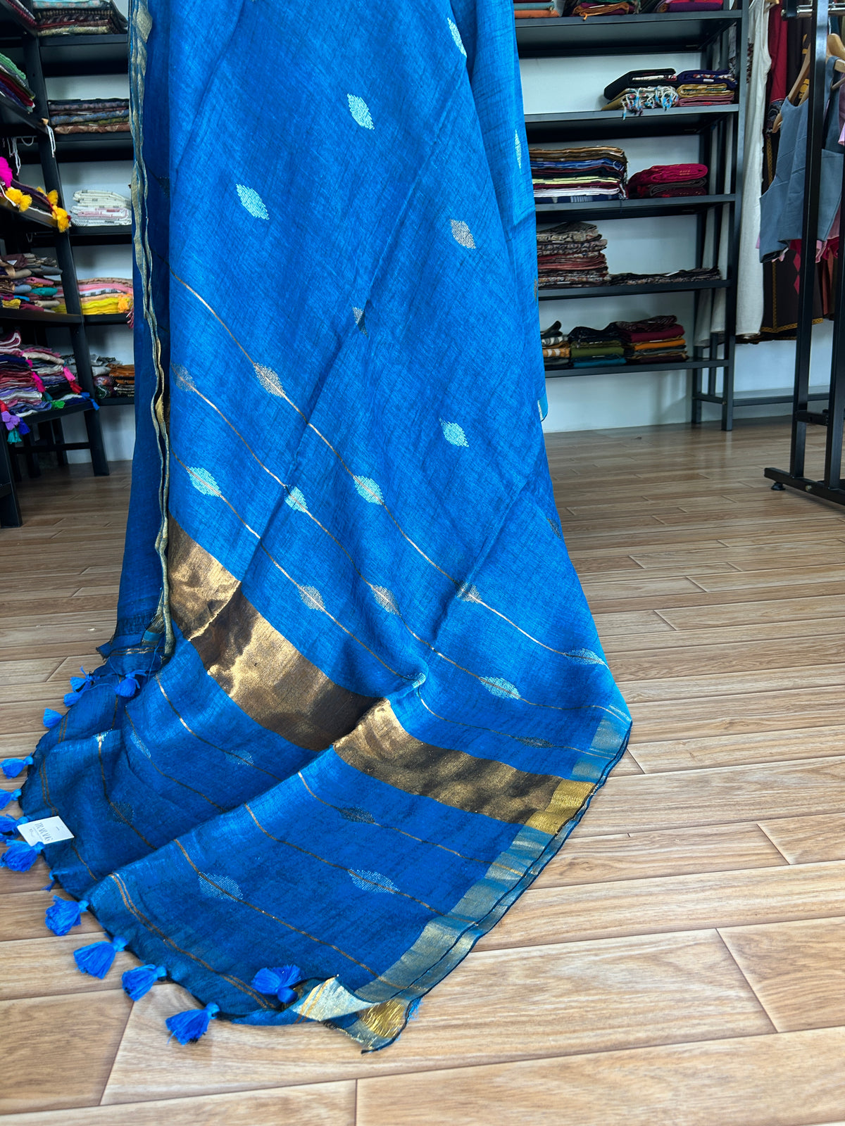 BLUE LINEN SAREE