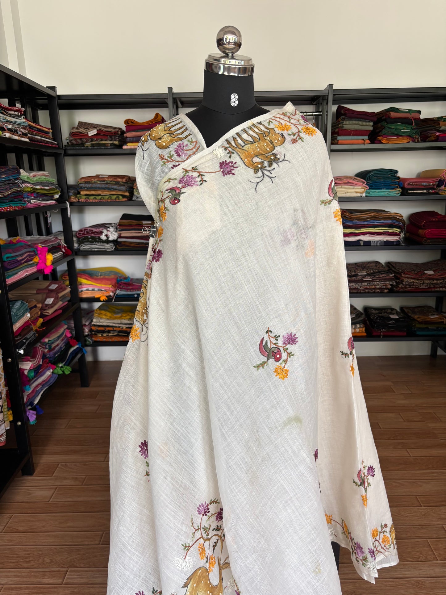 WHITE LINEN SAREE