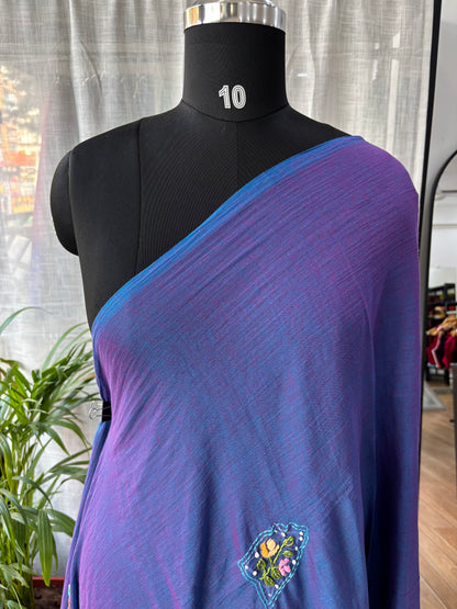 NAVY BLUE EMBROIDERED MUL SAREE
